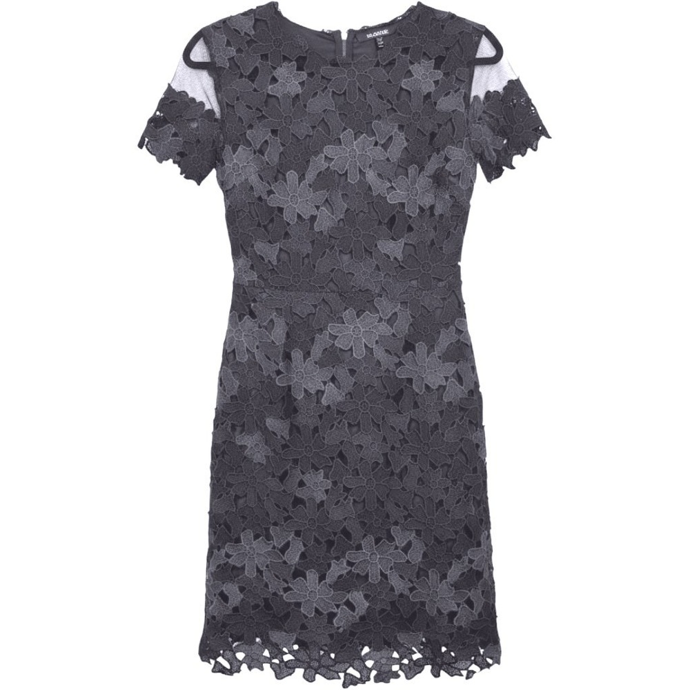 Elie Tahari Lace Sheath Dress Womens Size 6 Navy Black Floral Cocktail Mesh Gown